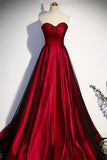 Burgundy Satin Tulle Long Prom Dress, A-Line Sweetheart Neck Evening Dress HZ1024