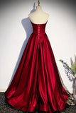 Burgundy Satin Tulle Long Prom Dress, A-Line Sweetheart Neck Evening Dress HZ1024