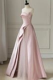 Pink Strapless Satin Floor Length Prom Dress, A-Line Formal Evening Dress HZ1024