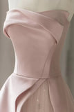 Pink Strapless Satin Floor Length Prom Dress, A-Line Formal Evening Dress HZ1024