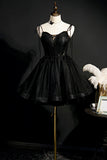 Black Tulle Short Prom Dress, Lovely A-Line Spaghetti Strap Party Dress HZ1024