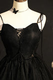 Black Tulle Short Prom Dress, Lovely A-Line Spaghetti Strap Party Dress HZ1024