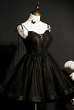 Black Tulle Short Prom Dress, Lovely A-Line Spaghetti Strap Party Dress HZ1024