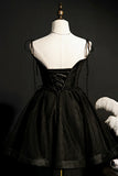 Black Tulle Short Prom Dress, Lovely A-Line Spaghetti Strap Party Dress HZ1024