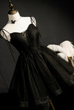 Black Tulle Short Prom Dress, Lovely A-Line Spaghetti Strap Party Dress HZ1024