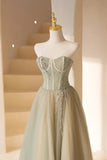 Lovely Strapless Long Tulle Prom Dress, A-Line Evening Dress HZ1024