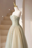 Lovely Strapless Long Tulle Prom Dress, A-Line Evening Dress HZ1024
