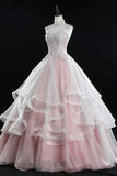 Pink Tulle Lace Sweet 16 Dresses, Long Quinceanera Dresses HZ1024