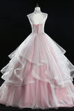 Pink Tulle Lace Sweet 16 Dresses, Long Quinceanera Dresses HZ1024