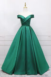 Green Satin Long Prom Dress, Off the Shoulder Evening Party Dress HZ1024