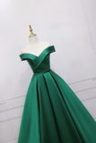 Green Satin Long Prom Dress, Off the Shoulder Evening Party Dress HZ1024