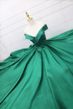 Green Satin Long Prom Dress, Off the Shoulder Evening Party Dress HZ1024
