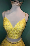 Yellow Lace Two Pieces Prom Dress, A-Line Evening Party Dress HZ1024