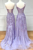 Purple Tulle Lace Long Prom Dresses, Purple Evening Party Dresses HZ1024