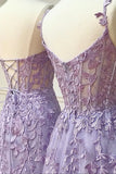 Purple Tulle Lace Long Prom Dresses, Purple Evening Party Dresses HZ1024