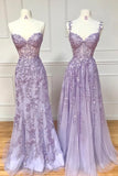 Purple Tulle Lace Long Prom Dresses, Purple Evening Party Dresses HZ1024