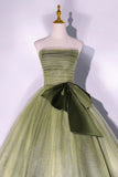 Green Strapless Tulle Long Formal Dress, A-Line Evening Party Dress HZ1024