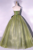 Green Strapless Tulle Long Formal Dress, A-Line Evening Party Dress HZ1024