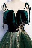 Green Velvet Long Prom Dresses, A-Line Evening Dresses HZ1024