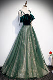 Green Velvet Long Prom Dresses, A-Line Evening Dresses HZ1024