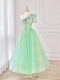 Previous Next Green Tulle Short Prom Dress, A-Line Evening Dress with Bow HZ1024