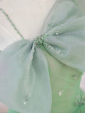 Previous Next Green Tulle Short Prom Dress, A-Line Evening Dress with Bow HZ1024