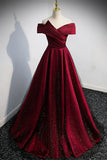 Burgundy Off the Shoulder Prom Dress, A-Line Evening Party Dress HZ1024
