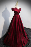 Burgundy Off the Shoulder Prom Dress, A-Line Evening Party Dress HZ1024