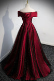 Burgundy Off the Shoulder Prom Dress, A-Line Evening Party Dress HZ1024