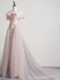Lovely Tulle Applique Long Prom Dress, A-Line Evening Dress with Detachable Skirt HZ1024