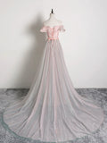 Lovely Tulle Applique Long Prom Dress, A-Line Evening Dress with Detachable Skirt HZ1024