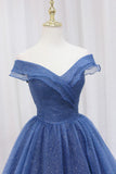 Blue Off the Shoulder Long Party Dress Evening Gown, Blue Junior Prom Dress HZ1024