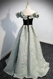 Off the Shoulder Satin Long Prom Dress, A-Line Evening Dress HZ1024