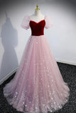Pink Tulle Long Prom Dress, A-Line Formal Evening Dress HZ1024