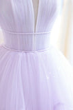 Purple Strapless Tulle Long Formal Gown, Purple A-Line Evening Dress HZ1024