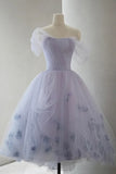Previous Next Purple Tulle Short Prom Dress, A-Line Off the Shoulder Party Dress HZ1024