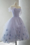 Previous Next Purple Tulle Short Prom Dress, A-Line Off the Shoulder Party Dress HZ1024