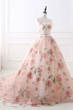 Pink Floral Pattern Lace Long Prom Dress, A-Line Formal Dress HZ1024