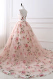 Pink Floral Pattern Lace Long Prom Dress, A-Line Formal Dress HZ1024