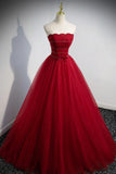 Red Beaded Tulle A-Line Long Formal Dress, Red Prom Dress HZ1024