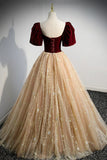 Cute Velvet Tulle Long Prom Dress, A-Line Evening Dress HZ1024
