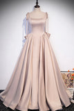 Pink Satin Long Formal Dresses, Graduation Dresses with Bows HZ1024