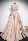 Pink Satin Long Formal Dresses, Graduation Dresses with Bows HZ1024