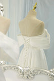 White Satin Long Prom Dress, Off the Shoulder Evening Dress HZ1024