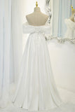 White Satin Long Prom Dress, Off the Shoulder Evening Dress HZ1024