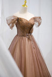 Off the Shouler Long Formal Dresses, A-Line Tulle Formal Evening Dress HZ1024