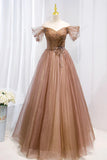 Off the Shouler Long Formal Dresses, A-Line Tulle Formal Evening Dress HZ1024