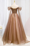 Off the Shouler Long Formal Dresses, A-Line Tulle Formal Evening Dress HZ1024