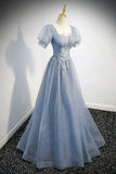 Cute Tulle Lace Long Prom Dresses, A-Line Evening Party Dresses HZ1024