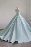 Blue Satin Long A-Line Ball Gown, Blue Evening Gown with Train HZ1024